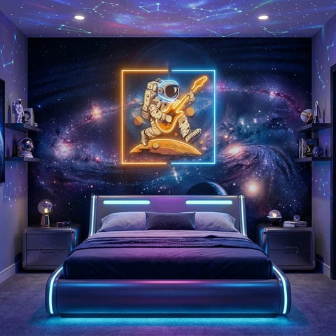 Astronaut Playing Guitar On Moon Artwork Led Neon Sign Light