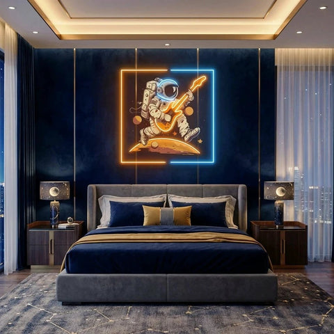 Astronaut Playing Guitar On Moon Artwork Led Neon Sign Light