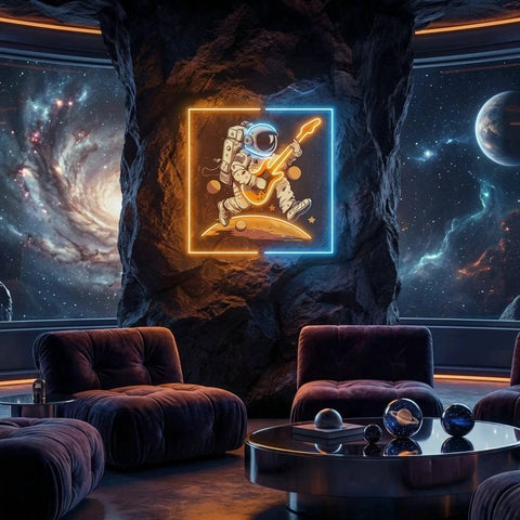Astronaut Playing Guitar On Moon Artwork Led Neon Sign Light