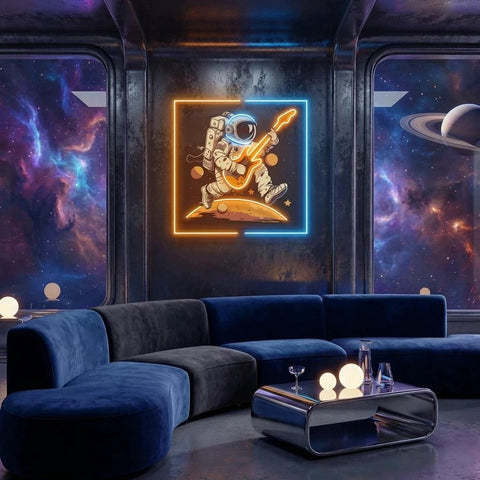 Astronaut Playing Guitar On Moon Artwork Led Neon Sign Light