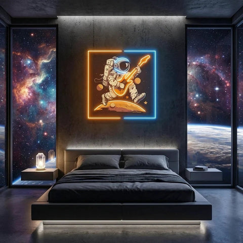 Astronaut Playing Guitar On Moon Artwork Led Neon Sign Light