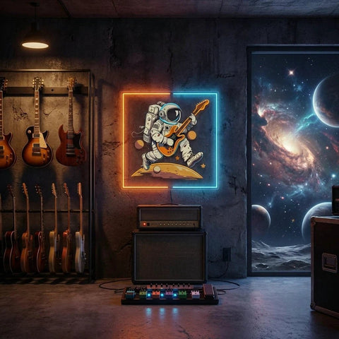 Astronaut Playing Guitar On Moon Artwork Led Neon Sign Light