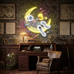 Astronaut With Beer On Moon Artwork Led Neon Sign Light