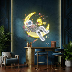 Astronaut With Beer On Moon Artwork Led Neon Sign Light