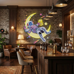 Astronaut With Beer On Moon Artwork Led Neon Sign Light