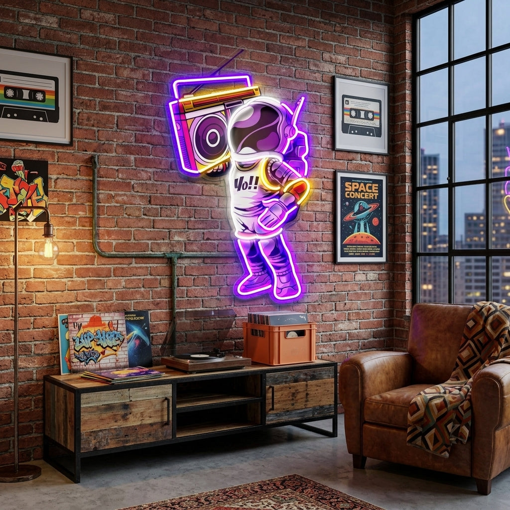 Astronaute Et Boombox LED Neon Sign Light Pop Art