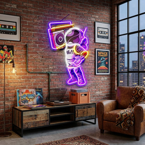 Astronaute Et Boombox LED Neon Sign Light Pop Art