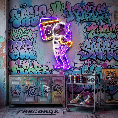 Astronaute Et Boombox LED Neon Sign Light Pop Art