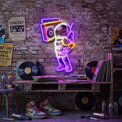 Astronaute Et Boombox LED Neon Sign Light Pop Art