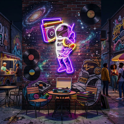 Astronaute Et Boombox LED Neon Sign Light Pop Art