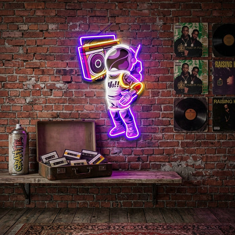 Astronaute Et Boombox LED Neon Sign Light Pop Art