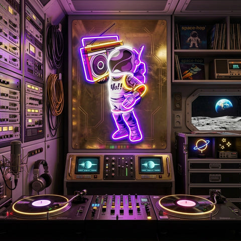 Astronaute Et Boombox LED Neon Sign Light Pop Art