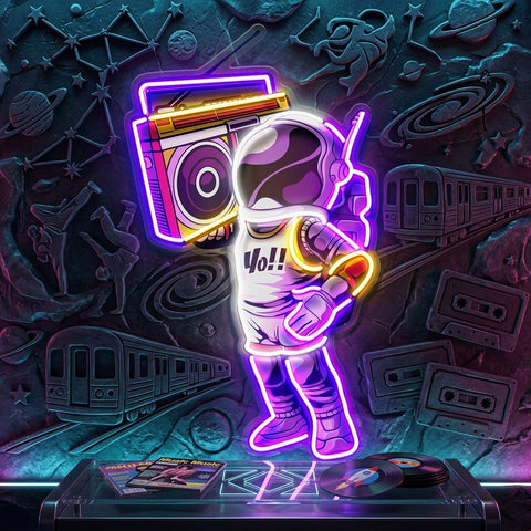 Astronaute Et Boombox LED Neon Sign Light Pop Art