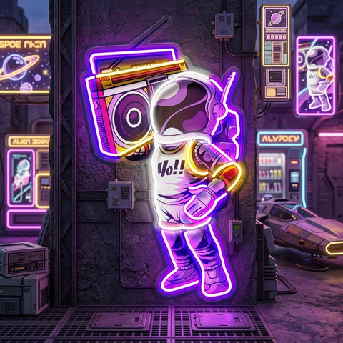 Astronaute Et Boombox LED Neon Sign Light Pop Art
