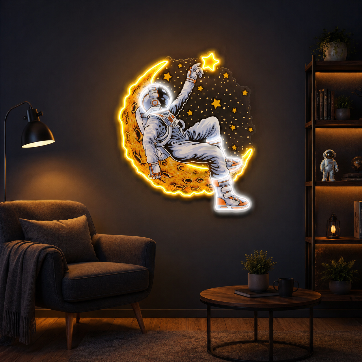 Astronaut Lying On The Moon Artwork Led Neon Sign Light