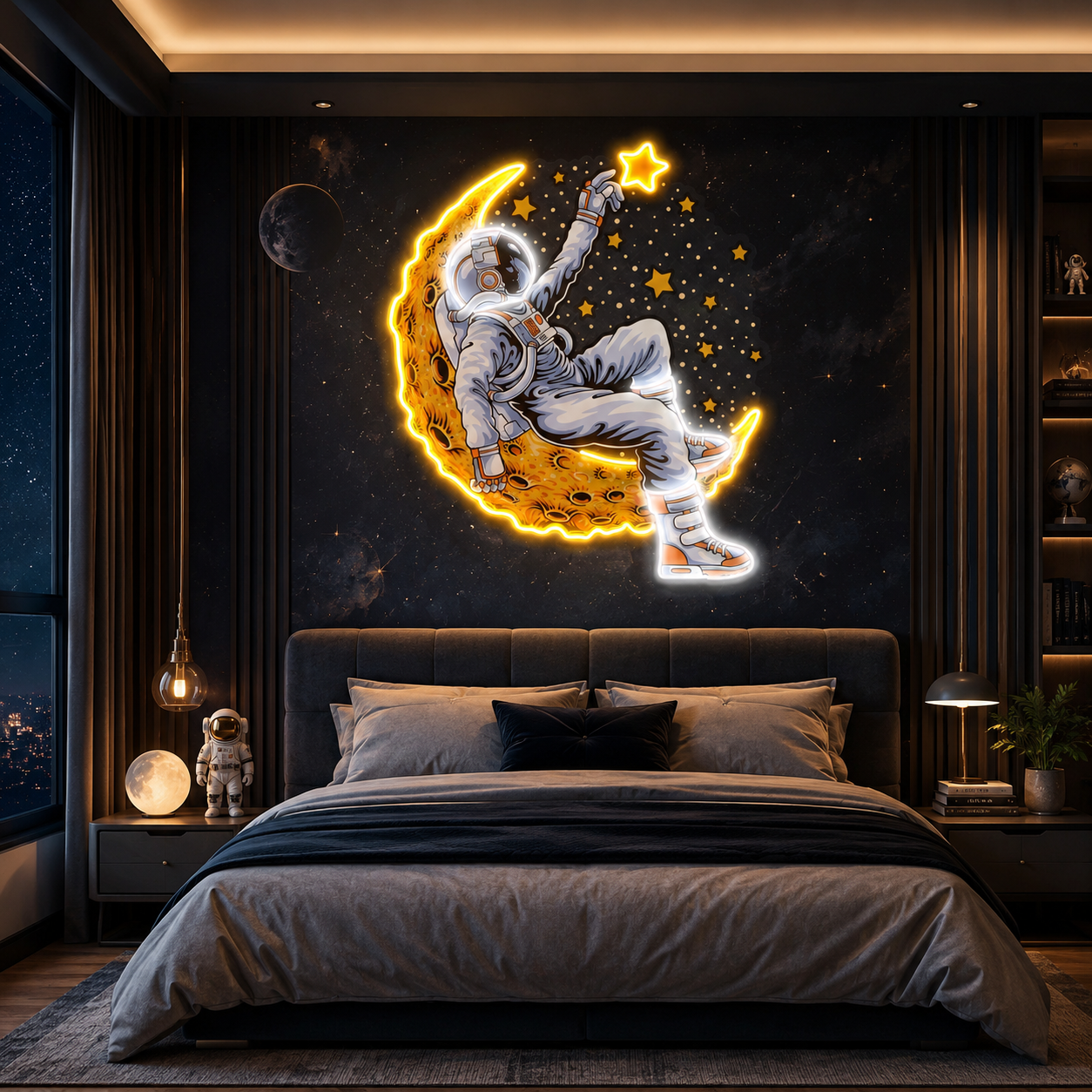 Astronaut Lying On The Moon Artwork Led Neon Sign Light