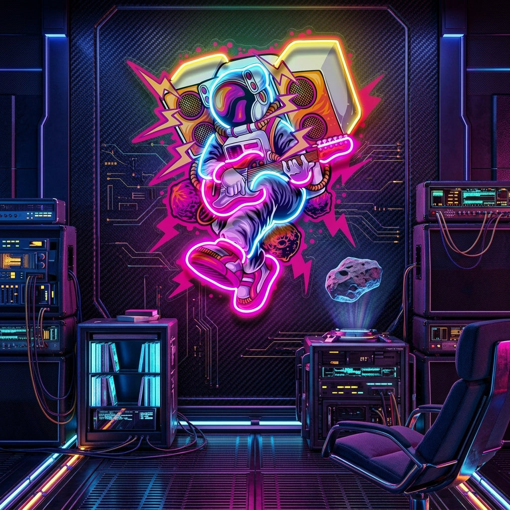 Astronaut Playing Rock Music On Space LED Neon Sign Light Pop Art