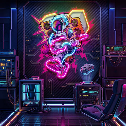 Astronaut Playing Rock Music On Space LED Neon Sign Light Pop Art