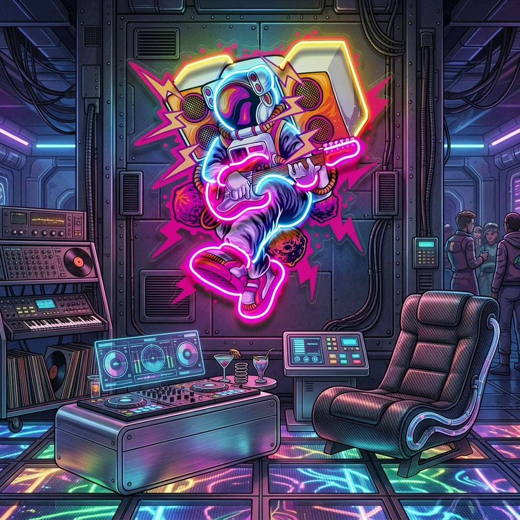 Astronaut Playing Rock Music On Space LED Neon Sign Light Pop Art