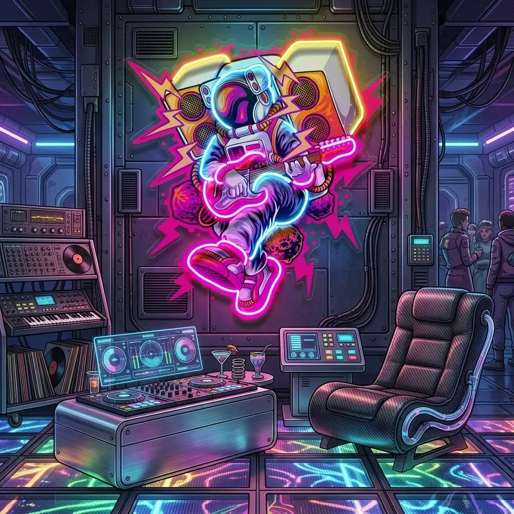 Astronaut Playing Rock Music On Space LED Neon Sign Light Pop Art