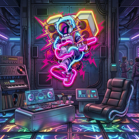 Astronaut Playing Rock Music On Space LED Neon Sign Light Pop Art