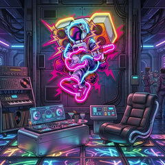 Astronaut Playing Rock Music On Space LED Neon Sign Light Pop Art