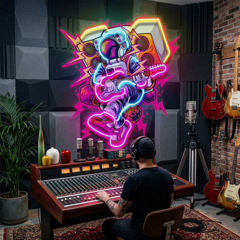 Astronaut Playing Rock Music On Space LED Neon Sign Light Pop Art