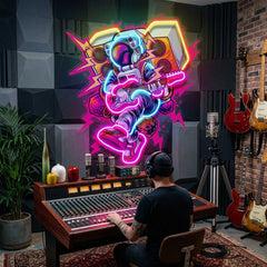 Astronaut Playing Rock Music On Space LED Neon Sign Light Pop Art