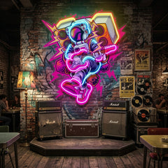Astronaut Playing Rock Music On Space LED Neon Sign Light Pop Art
