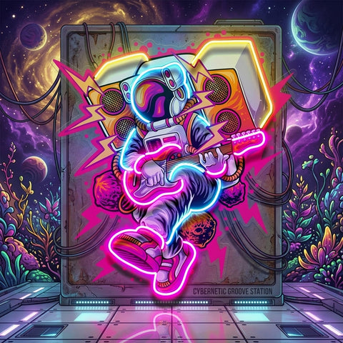 Astronaut Playing Rock Music On Space LED Neon Sign Light Pop Art