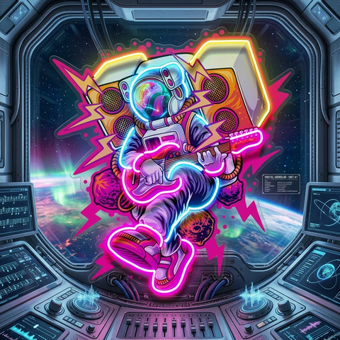 Astronaut Playing Rock Music On Space LED Neon Sign Light Pop Art