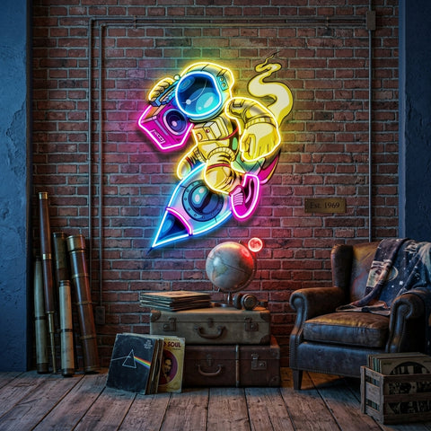 Astronauts Enjoying Space LED Neon Sign Light Pop Art