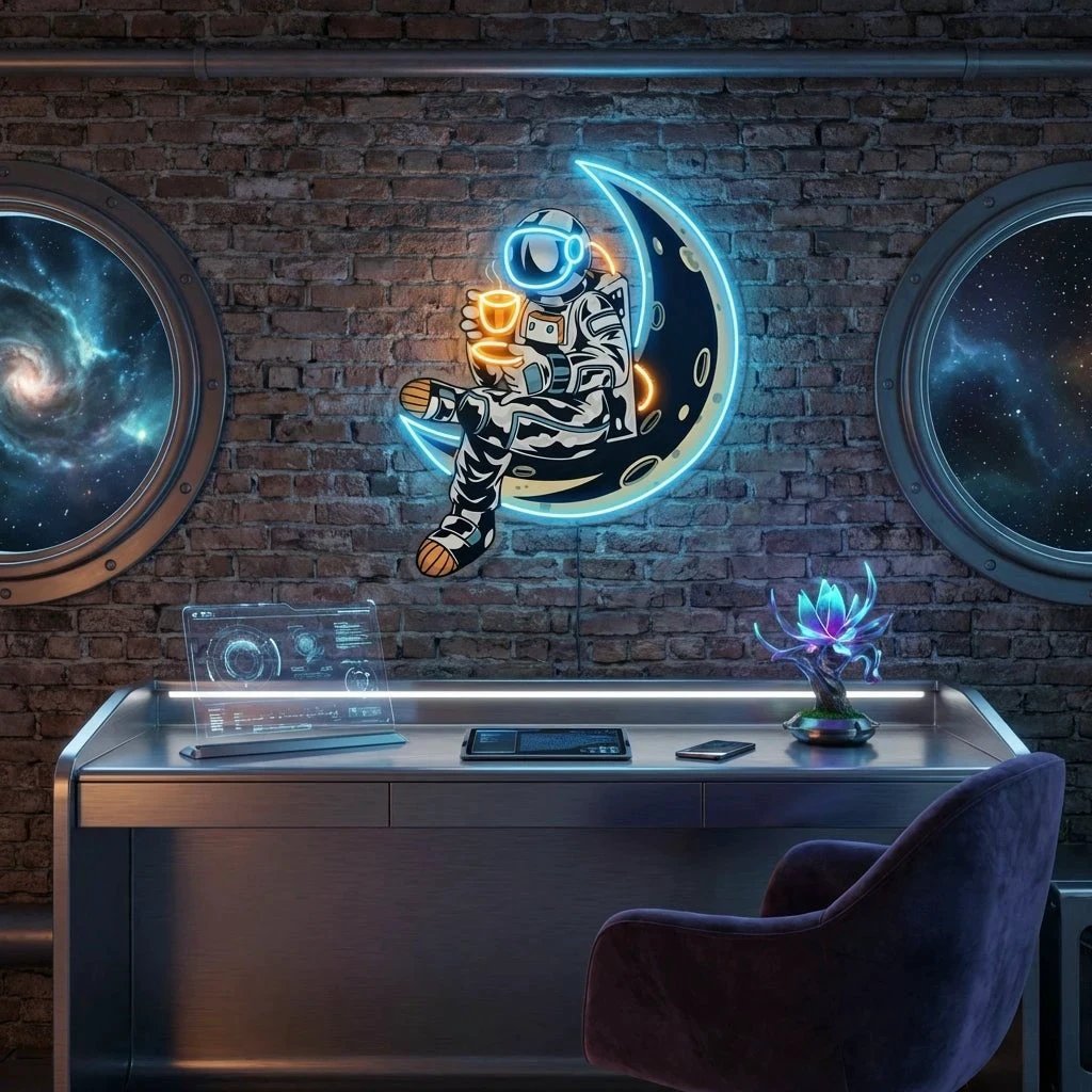 Astronaut Sitting On The Moon Artwork Led Neon Sign Light