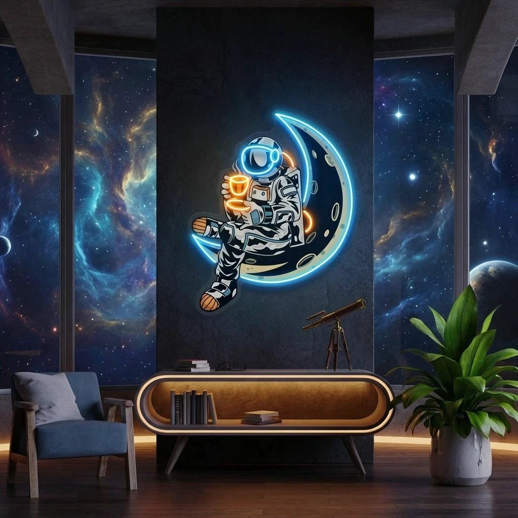Astronaut Sitting On The Moon Artwork Led Neon Sign Light