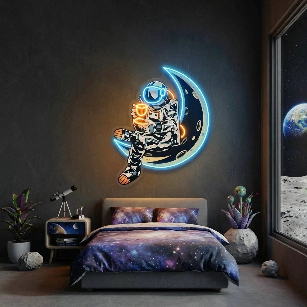 Astronaut Sitting On The Moon Artwork Led Neon Sign Light