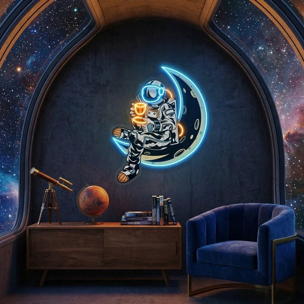 Astronaut Sitting On The Moon Artwork Led Neon Sign Light