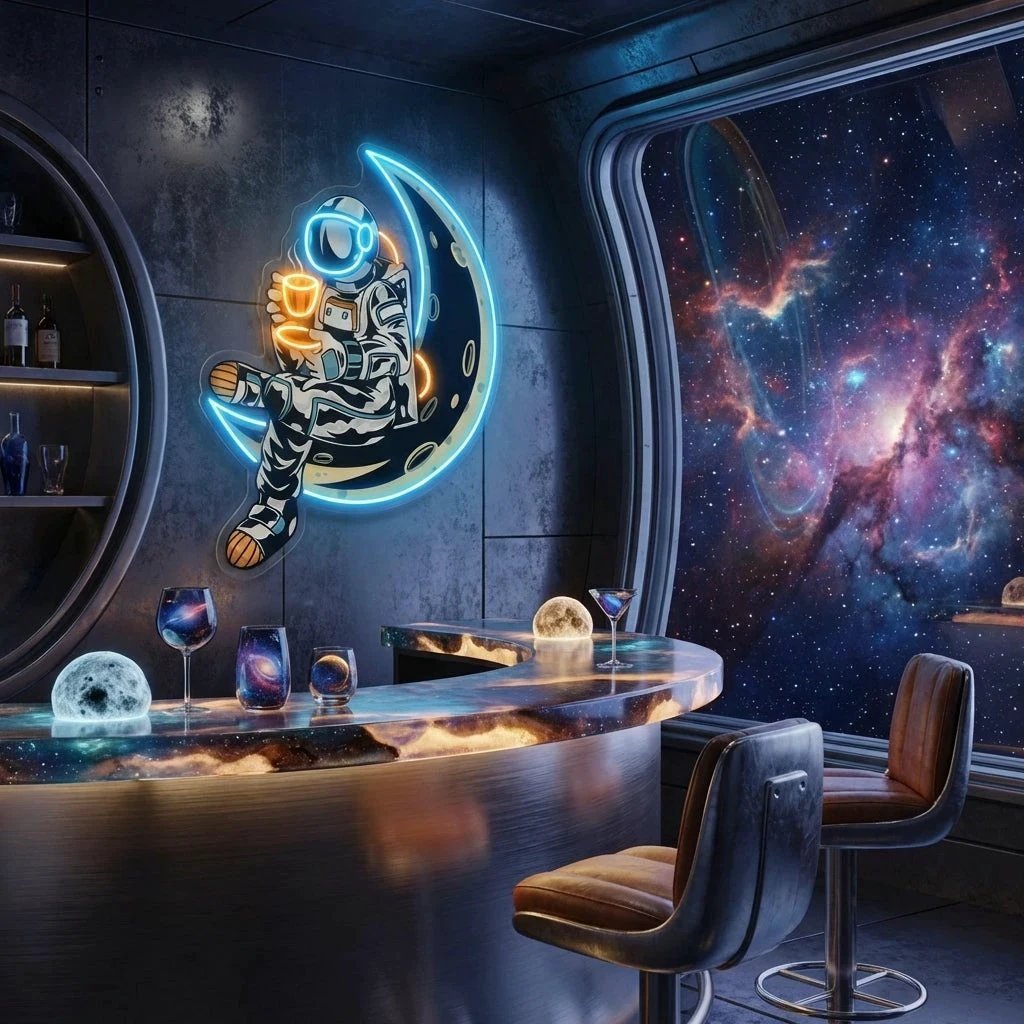 Astronaut Sitting On The Moon Artwork Led Neon Sign Light