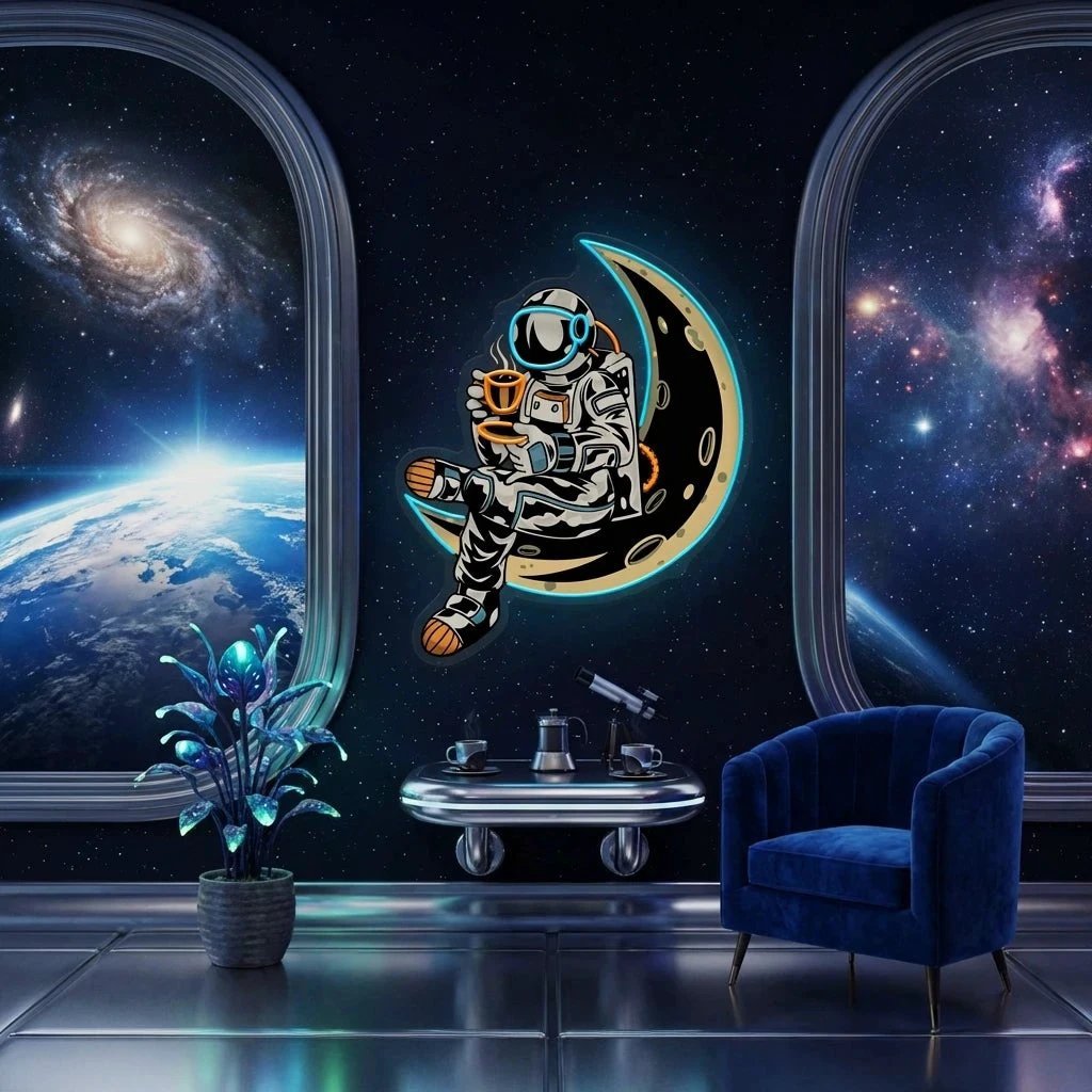 Astronaut Sitting On The Moon Artwork Led Neon Sign Light