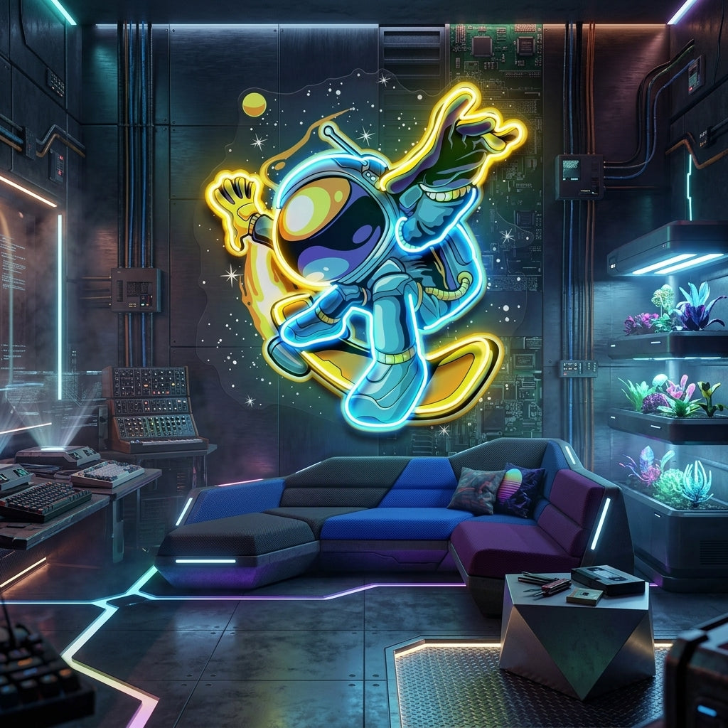 Astronauts Skateboarding LED Neon Sign Light Pop Art