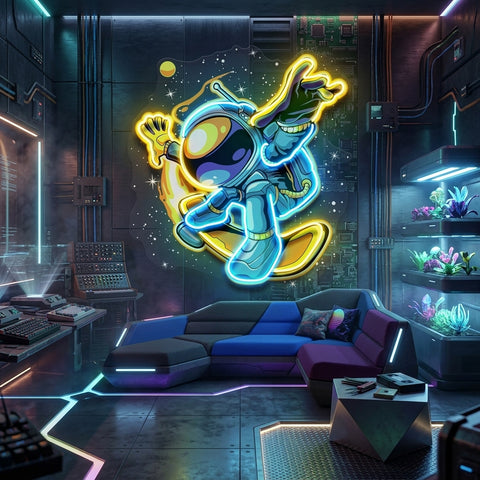 Astronauts Skateboarding LED Neon Sign Light Pop Art