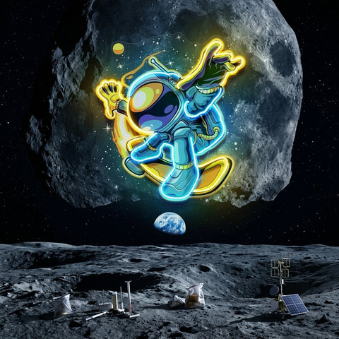 Astronauts Skateboarding LED Neon Sign Light Pop Art