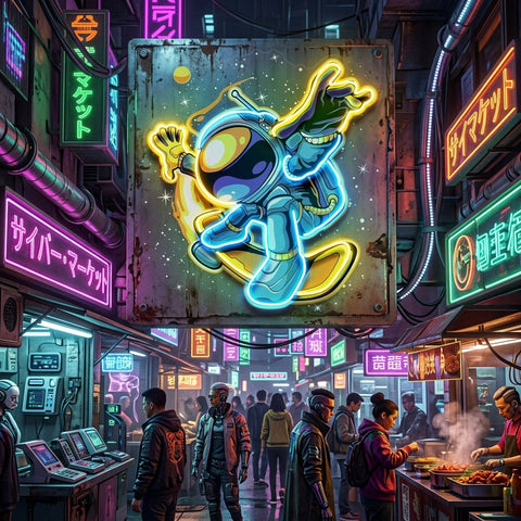 Astronauts Skateboarding LED Neon Sign Light Pop Art