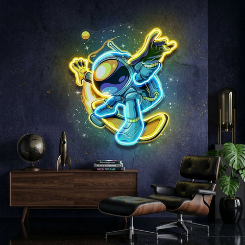 Astronauts Skateboarding LED Neon Sign Light Pop Art