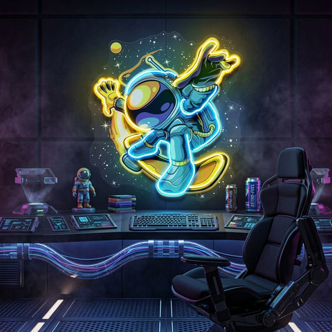 Astronauts Skateboarding LED Neon Sign Light Pop Art