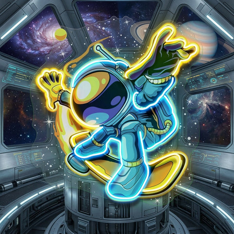 Astronauts Skateboarding LED Neon Sign Light Pop Art