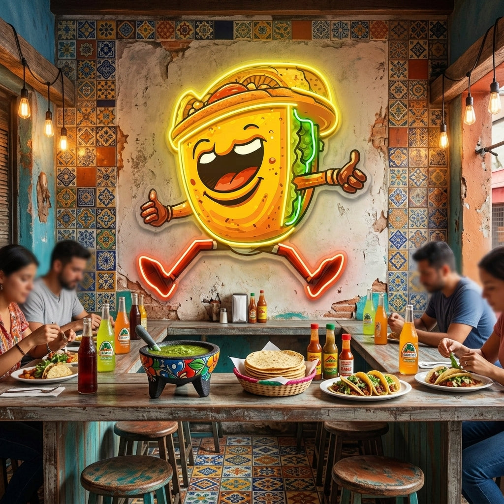 Taco Disco Dancing LED Neon Sign Light Pop Art