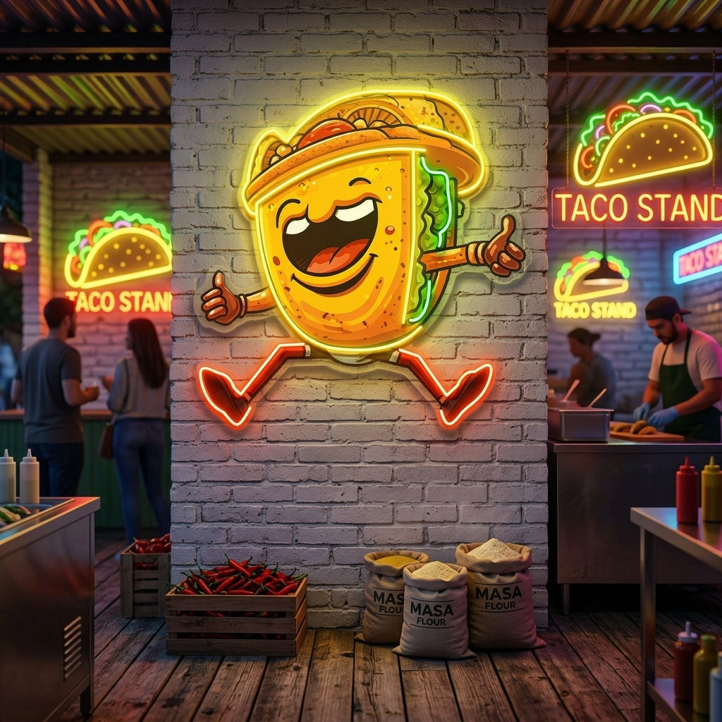 Taco Disco Dancing LED Neon Sign Light Pop Art