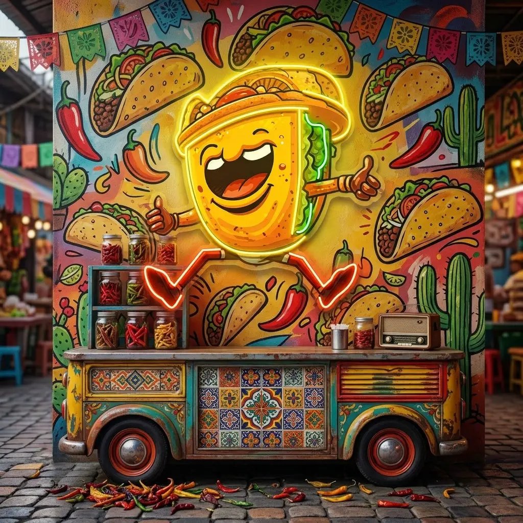 Taco Disco Dancing LED Neon Sign Light Pop Art