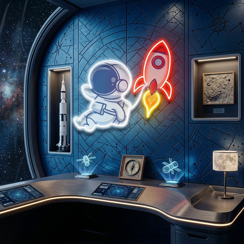 Rocket Astronaut Art work Led Neon Sign Light