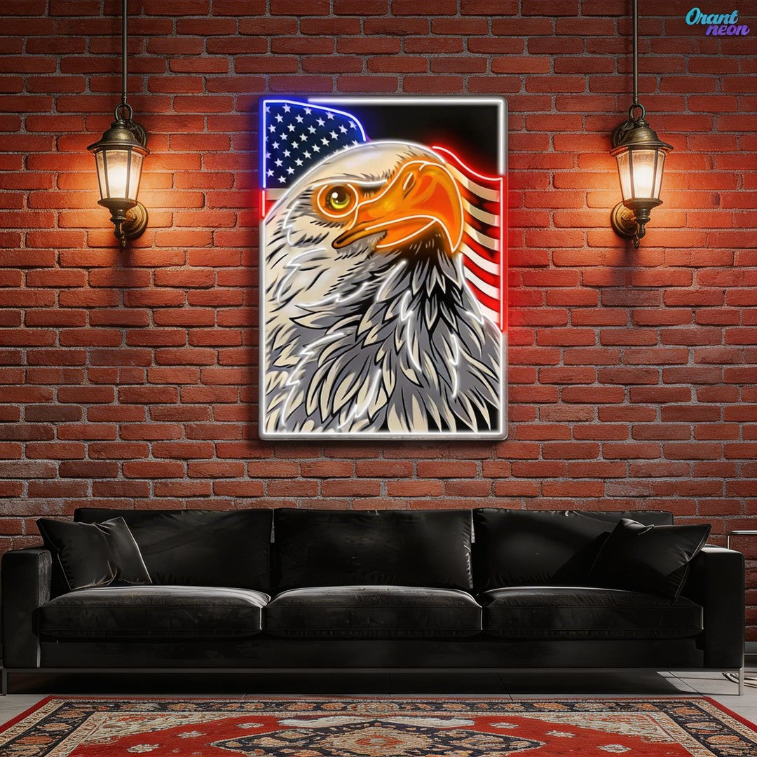 Bald Eagle Head Usa Flag Neon Sign